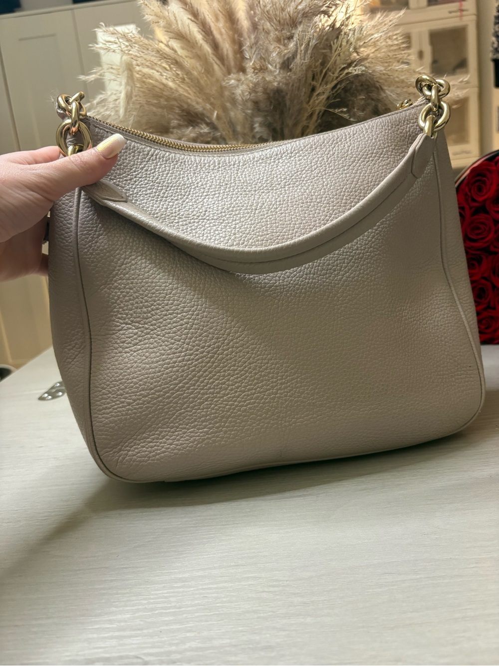 Furla Beige Leather Shoulder Bag with‎ Gold Logo